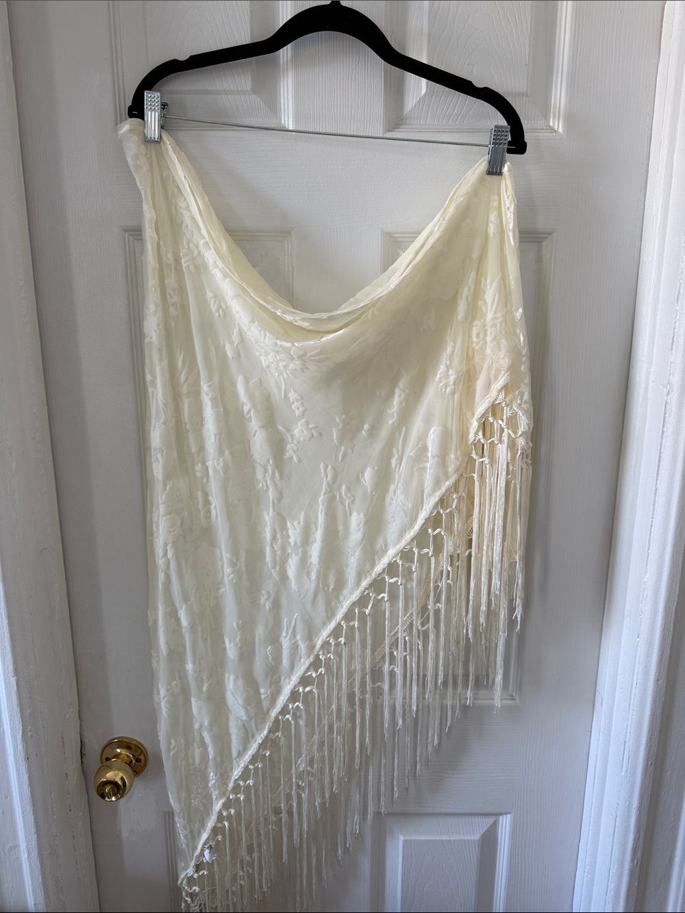 Elegant Cream Fringe Shawl Wrap - Women's Scarf